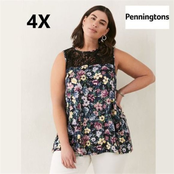 Penningtons Tops - Penningtons, Women's Crochet Lace Sleeveless Floral Camisole. Size: 4X. NWT.